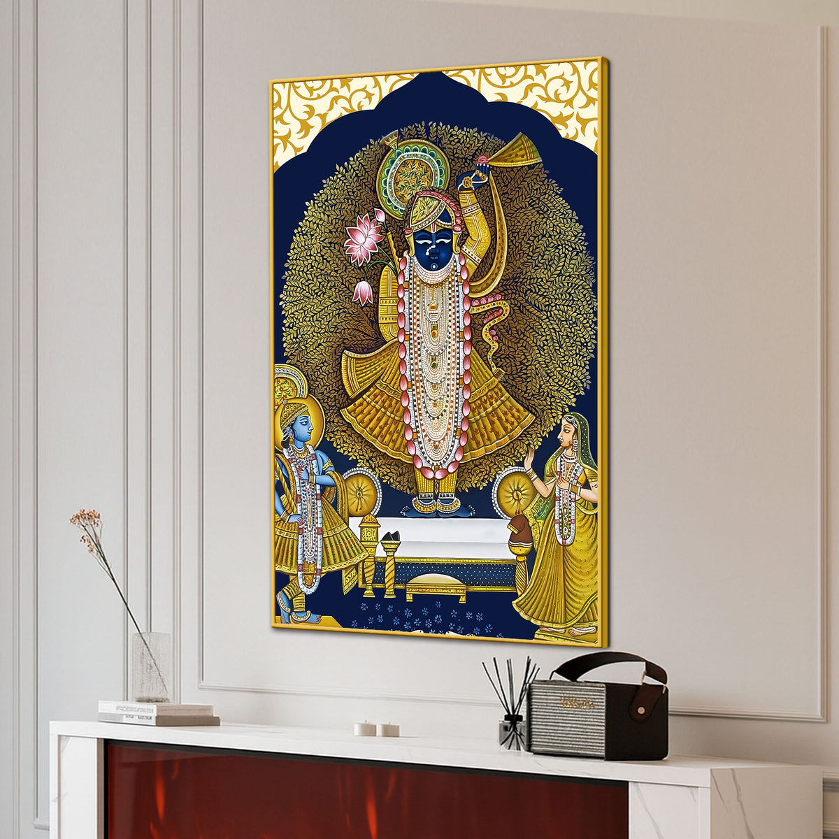 Antique Lord Shrinathji Pichwai Styled Canvas Wall Painting