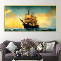 Antique Style Ocean Sailing Ship Abstract Canvas Wall Painting