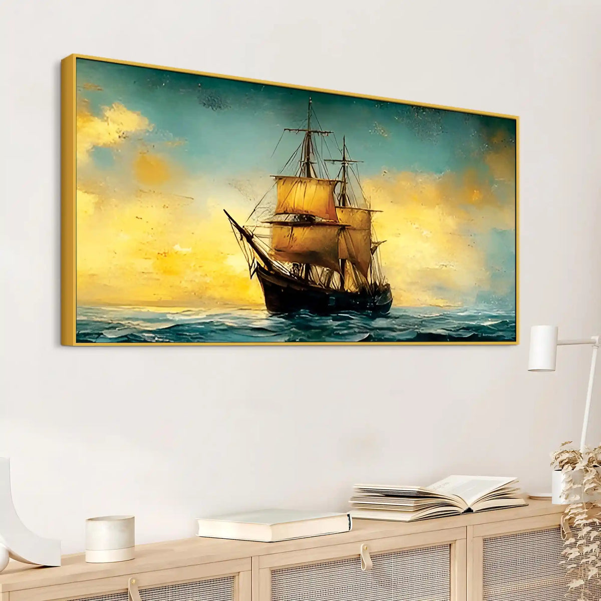 Antique Style Ocean Sailing Ship Abstract Canvas Wall Painting