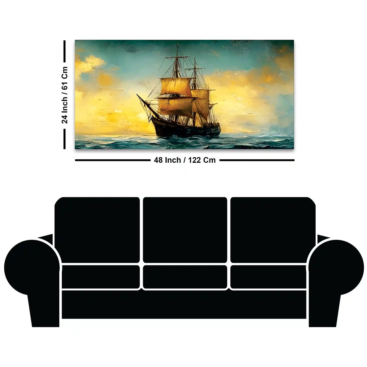 Antique Style Ocean Sailing Ship Abstract Canvas Wall Painting