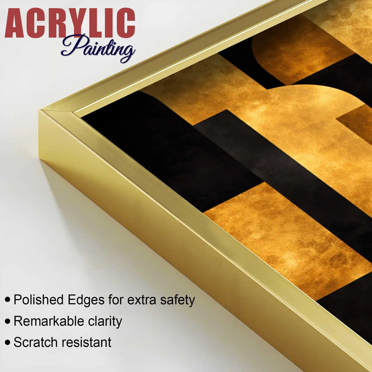 Art Deco Gold Abstract Acrylic Floating Frame Wall Painting Set of 3