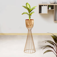 Artful Foliage Golden Stand & Gold Pot - Large Size Planter
