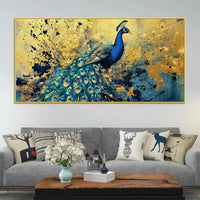 Artistic Blue Feathered Peacock Abstract Canvas Wall Painting