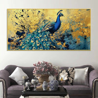 Artistic Blue Feathered Peacock Abstract Canvas Wall Painting