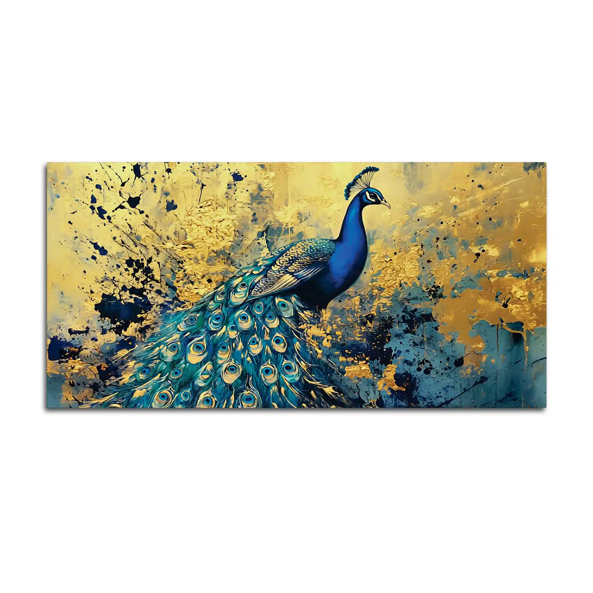 Artistic Blue Feathered Peacock Abstract Canvas Wall Painting