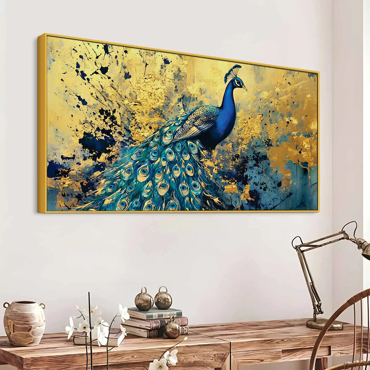 Artistic Blue Feathered Peacock Abstract Canvas Wall Painting