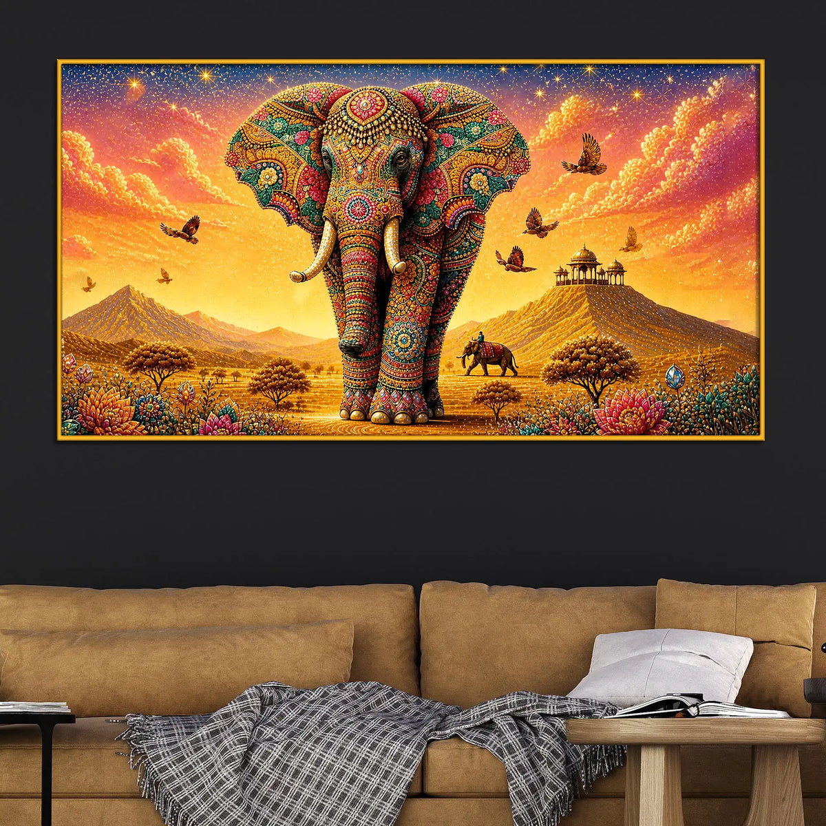 Artistic Colorful Elephant Floating Frame Crystal Wall Art Painting