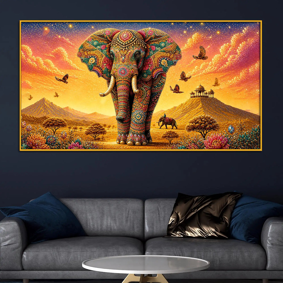 Artistic Colorful Elephant Floating Frame Crystal Wall Art Painting