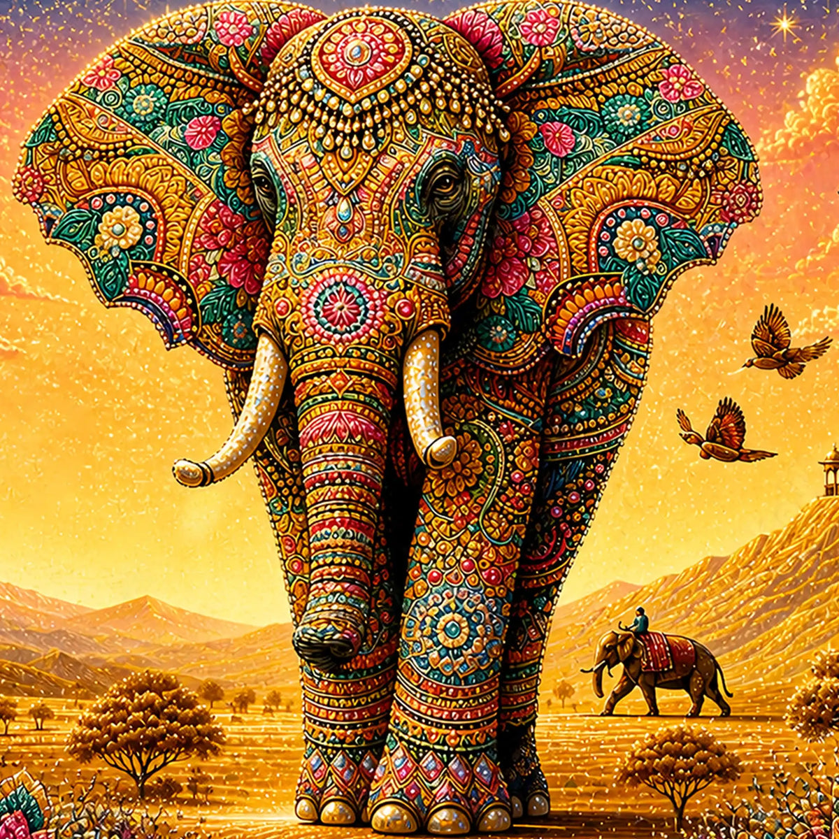 Artistic Colorful Elephant Floating Frame Crystal Wall Art Painting