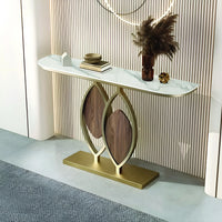 Artistic Console Table with White Marble Top and Leaf Inspired Base