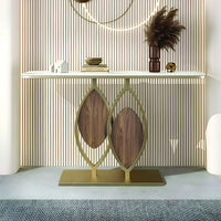 Artistic Console Table with White Marble Top and Leaf Inspired Base
