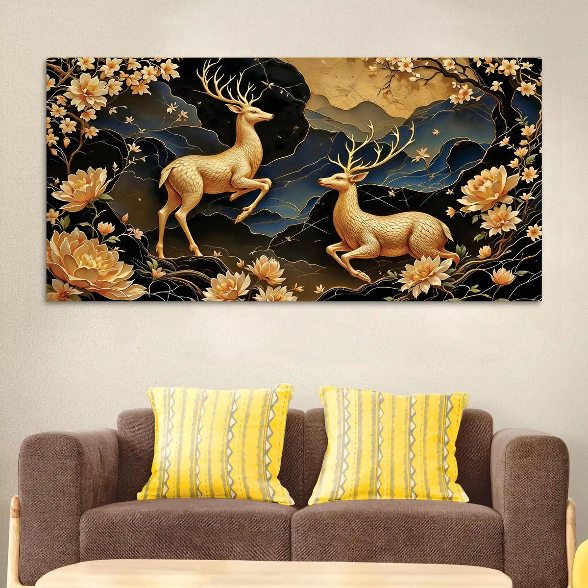 Artistic Deer Floral Canvas Wall Painting for Premium Luxury Decor