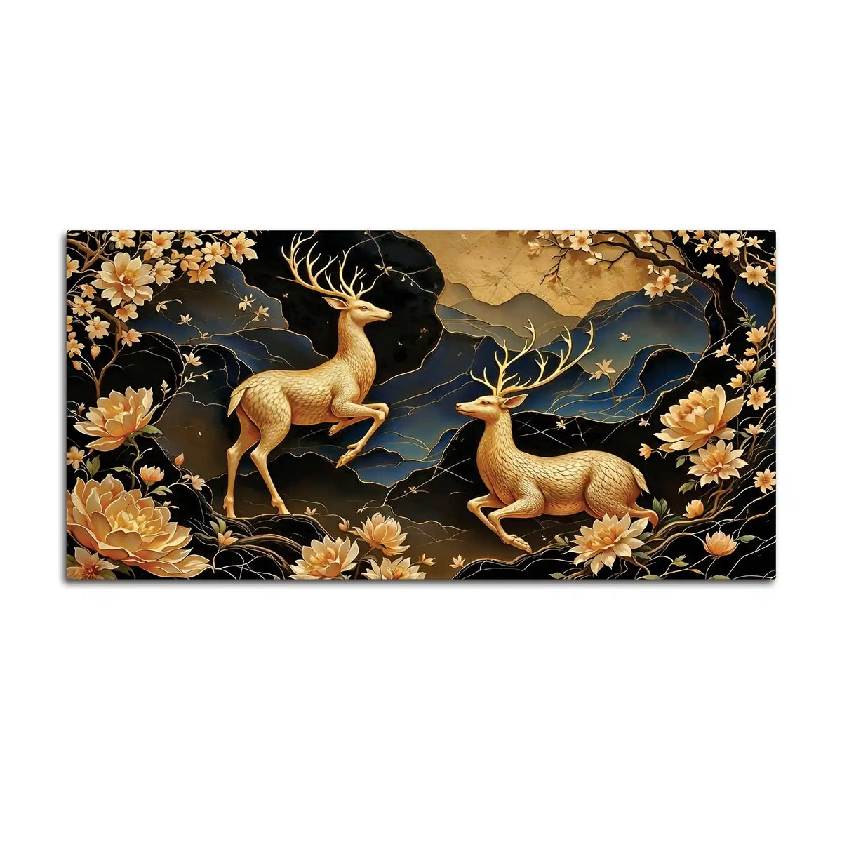 Artistic Deer Floral Canvas Wall Painting for Premium Luxury Decor