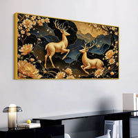 Artistic Deer Floral Canvas Wall Painting for Premium Luxury Decor