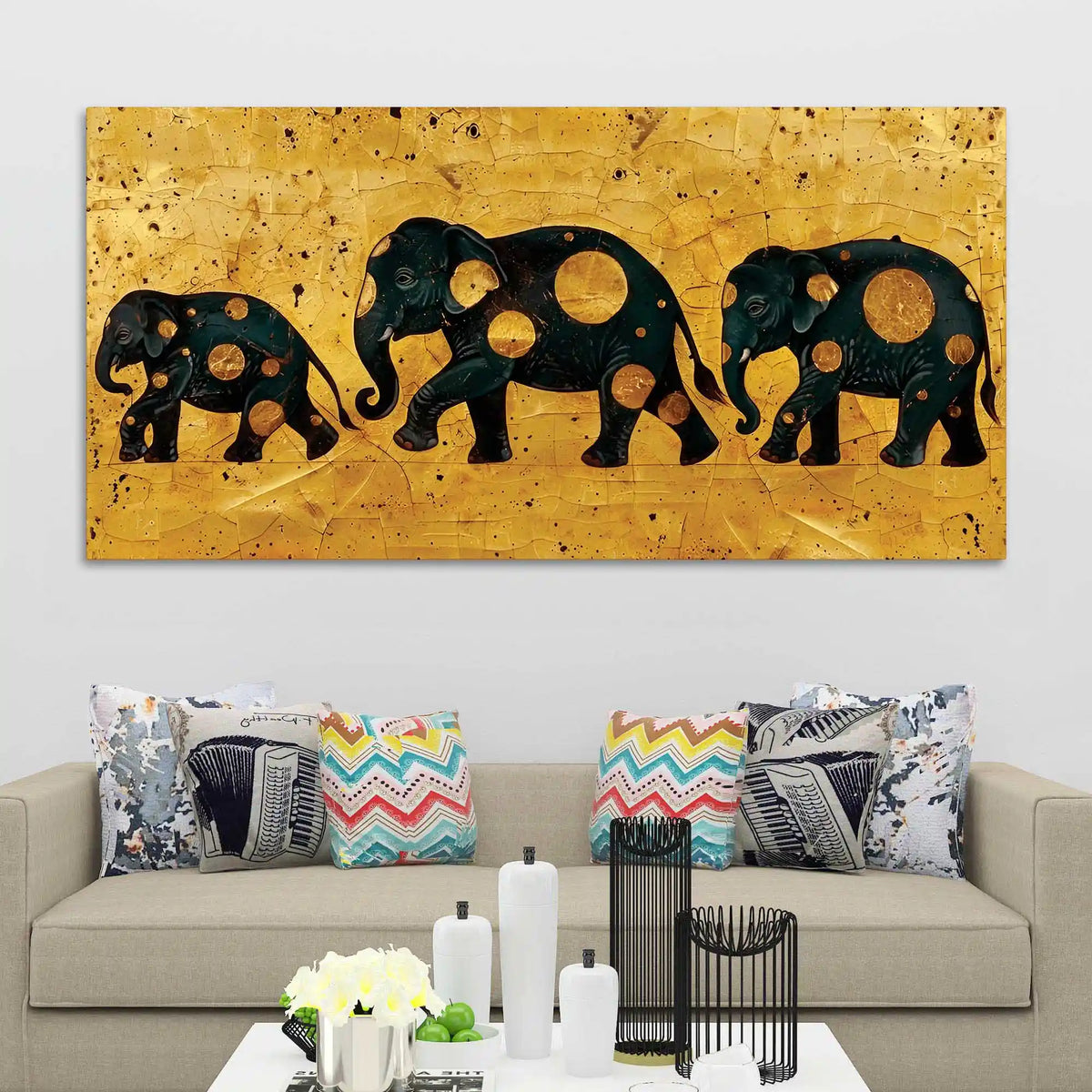 Artistic Elephant Family Canvas Wall Painting for Home & Office