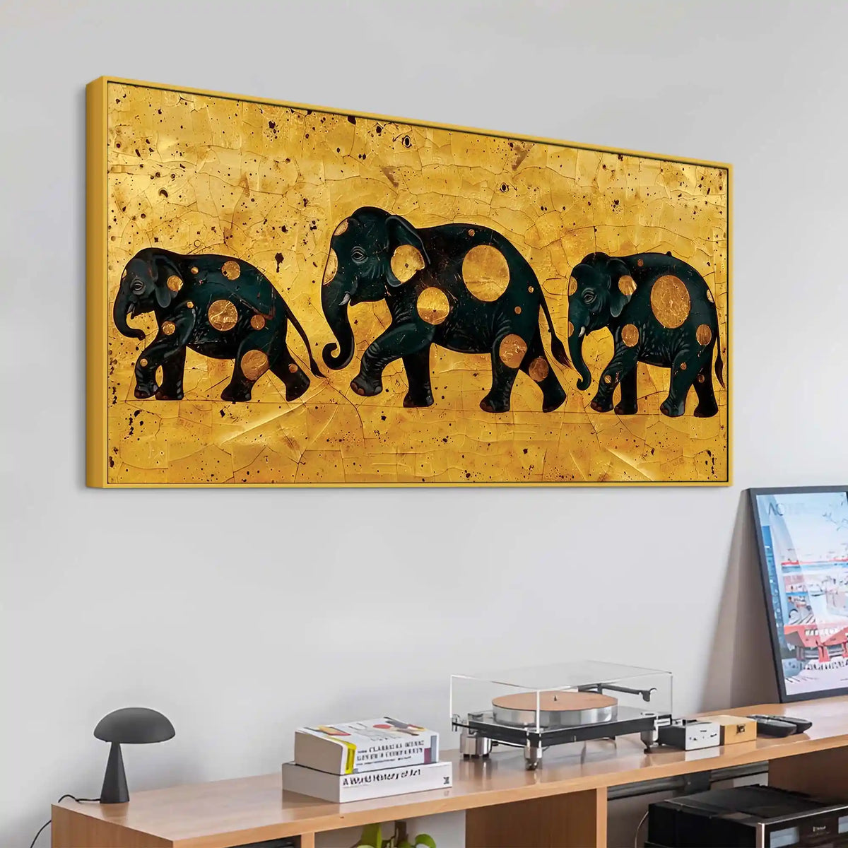 Artistic Elephant Family Canvas Wall Painting for Home & Office