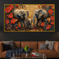 Artistic Floral Elephant Family Crystal Glass Wall Painting