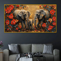 Artistic Floral Elephant Family Crystal Glass Wall Painting