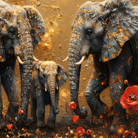 Artistic Floral Elephant Family Crystal Glass Wall Painting