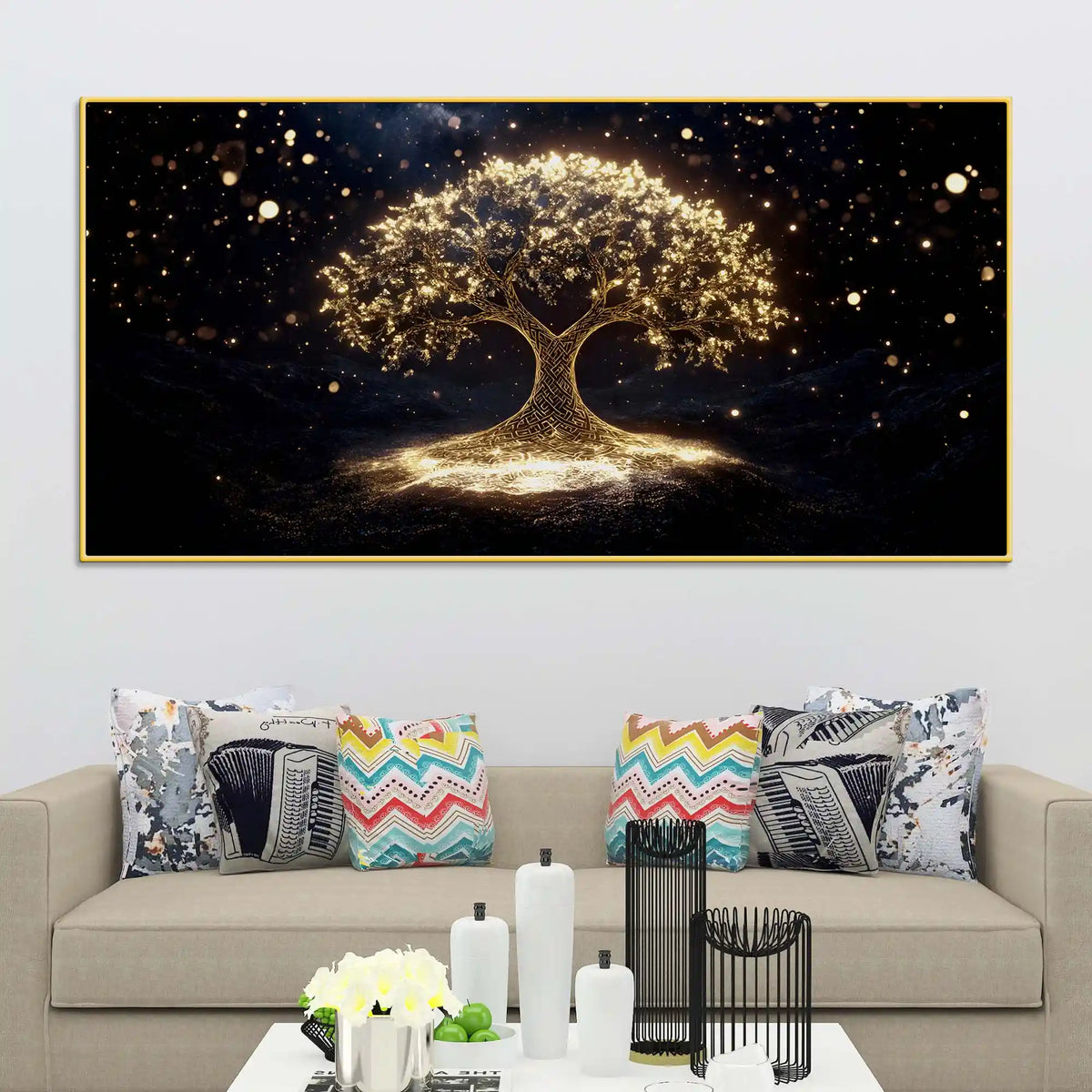 Artistic Golden Tree Canvas Painting for Interior Décor