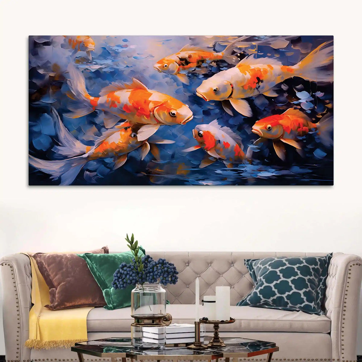 Artistic Koi Fish Canvas Wall Painting for Modern Decor