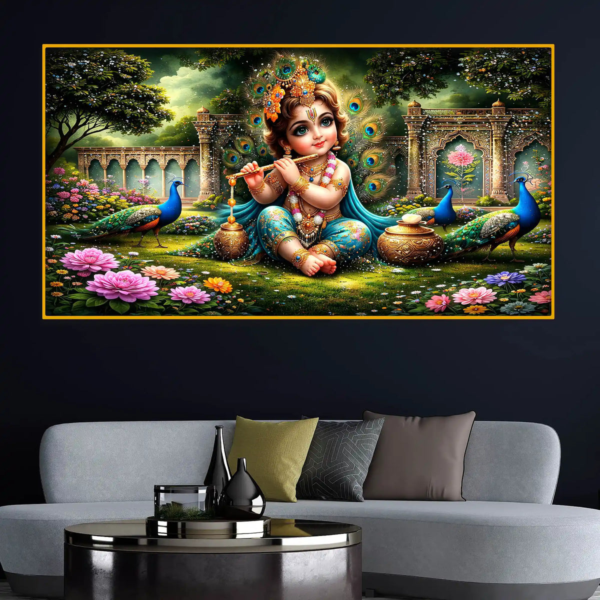 Artistic Little Krishna Crystal Glass Wall Painting