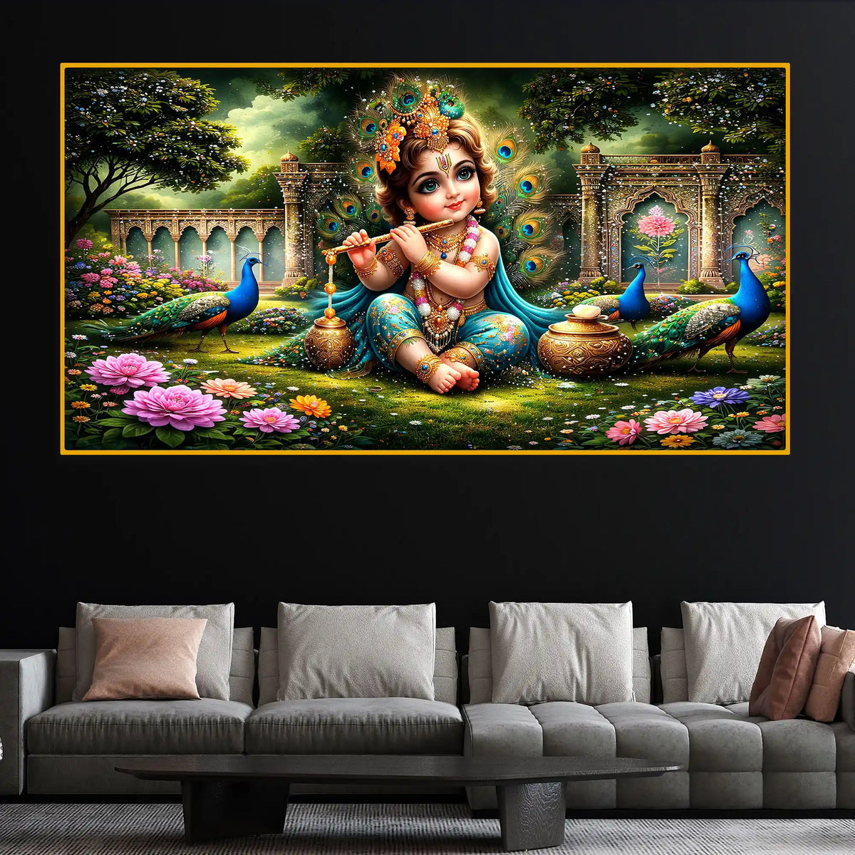 Artistic Little Krishna Crystal Glass Wall Painting
