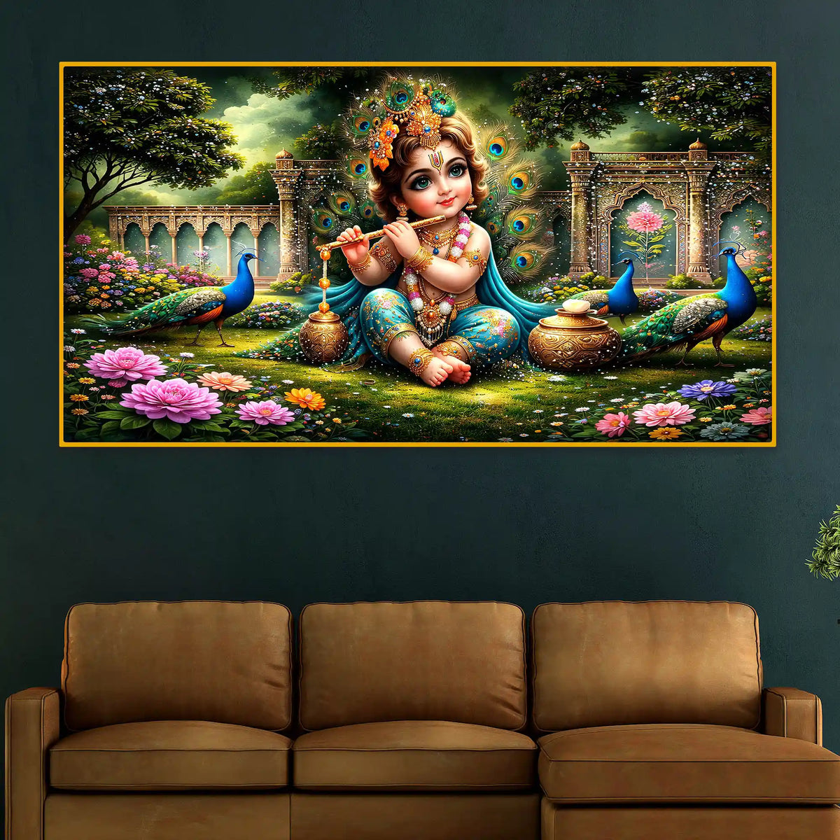 Artistic Little Krishna Crystal Glass Wall Painting