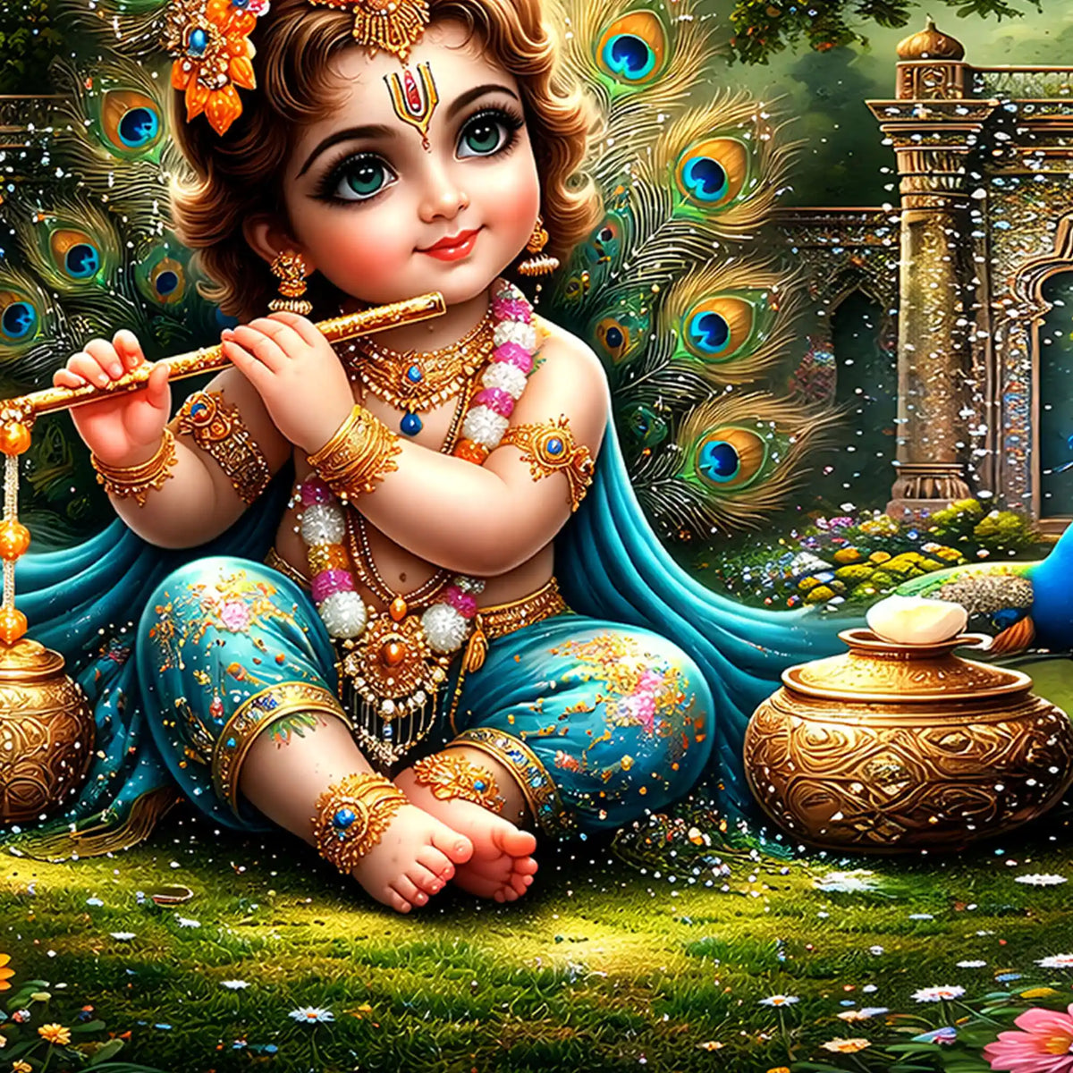 Artistic Little Krishna Crystal Glass Wall Painting