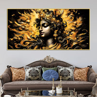 Artistic Lord Krishna Gold Effect Canvas Painting for Home Interiors
