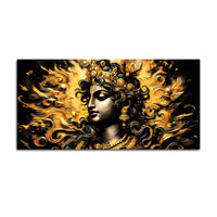 Artistic Lord Krishna Gold Effect Canvas Painting for Home Interiors