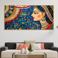 Artistic Madhubani Indian Woman Canvas Painting