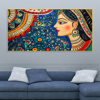 Artistic Madhubani Indian Woman Canvas Painting