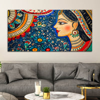 Artistic Madhubani Indian Woman Canvas Painting