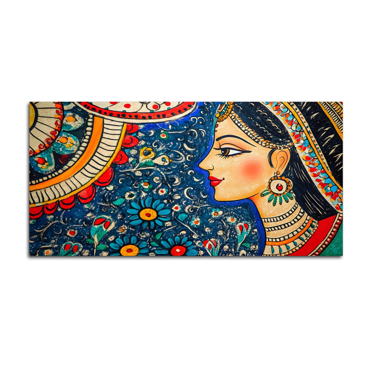 Artistic Madhubani Indian Woman Canvas Painting