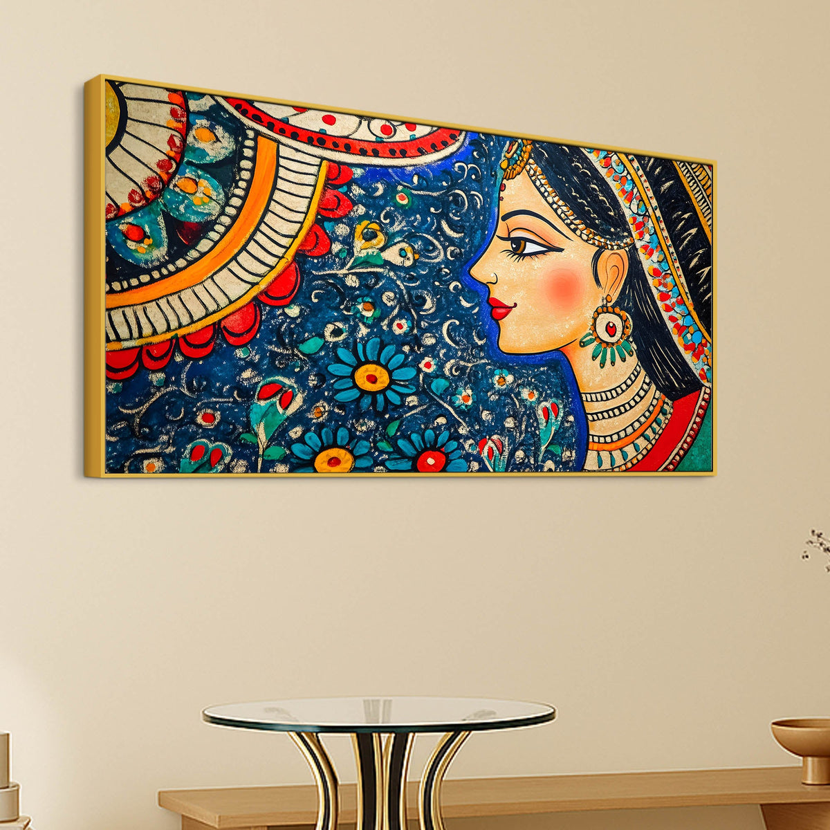 Artistic Madhubani Indian Woman Canvas Painting