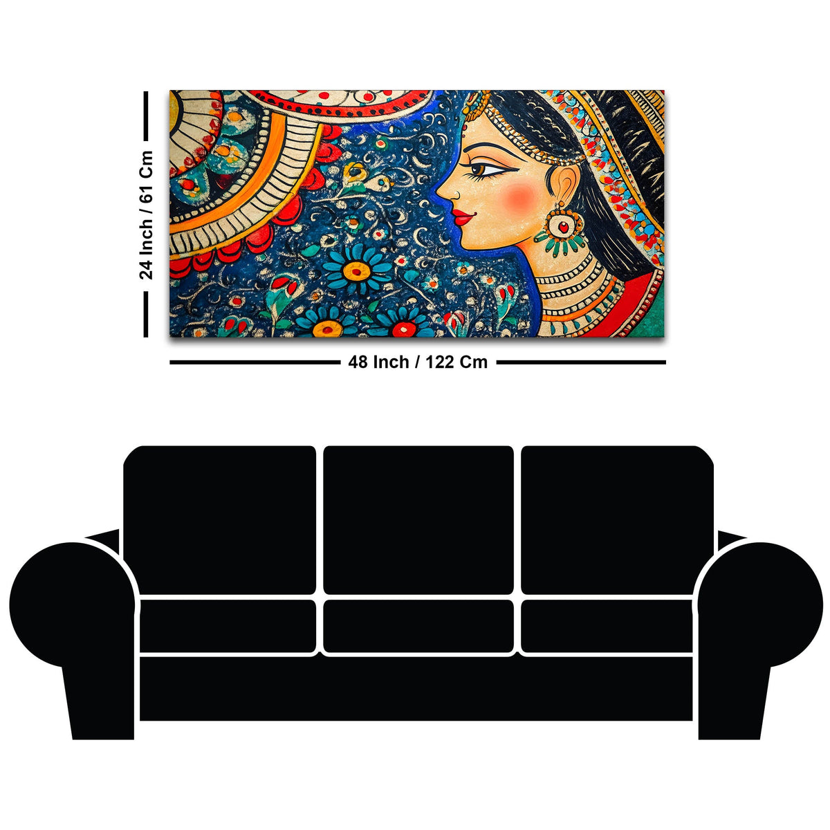 Artistic Madhubani Indian Woman Canvas Painting