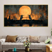 Artistic Moon Birds Canvas Wall Art Abstract Painting for Modern Decor