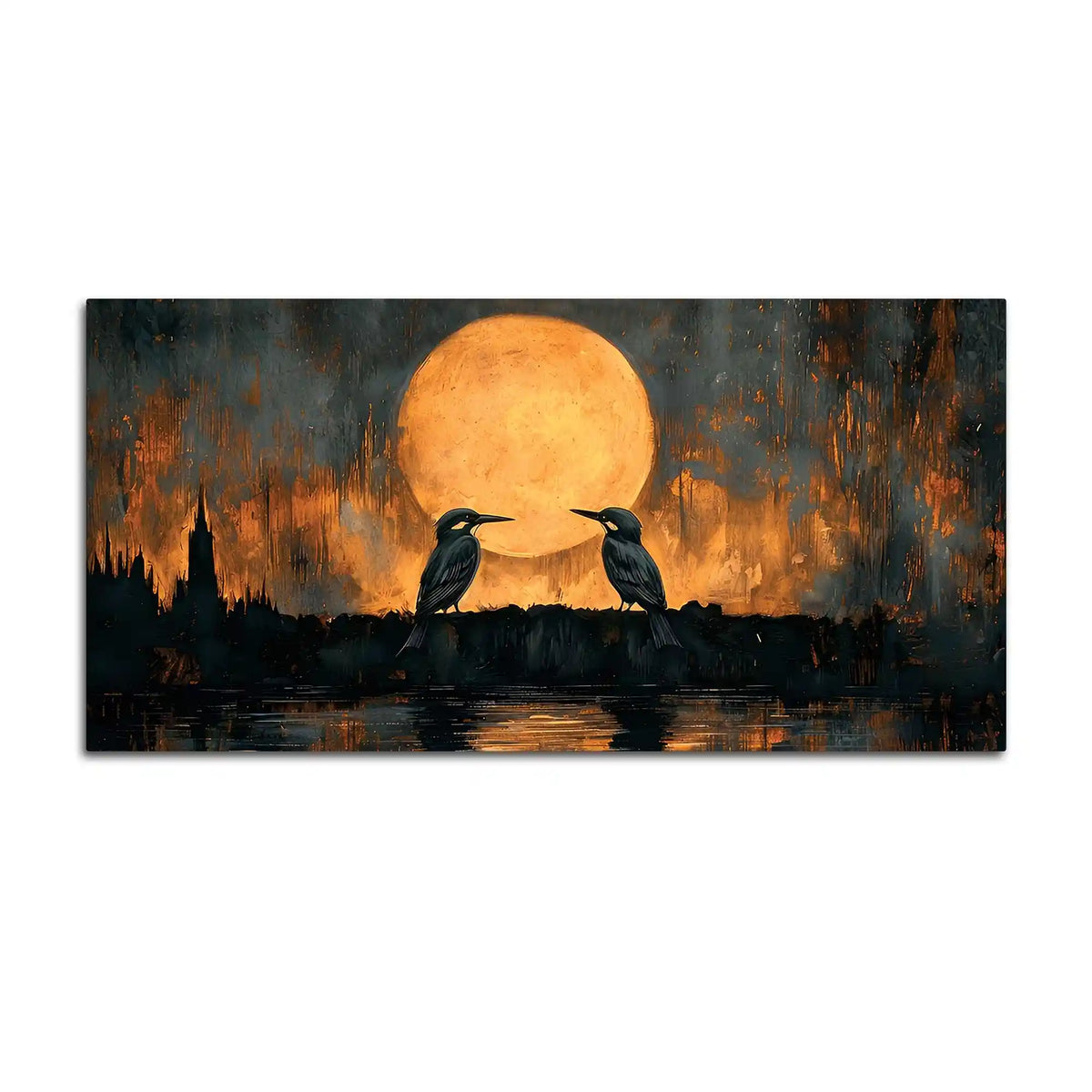 Artistic Moon Birds Canvas Wall Art Abstract Painting for Modern Decor