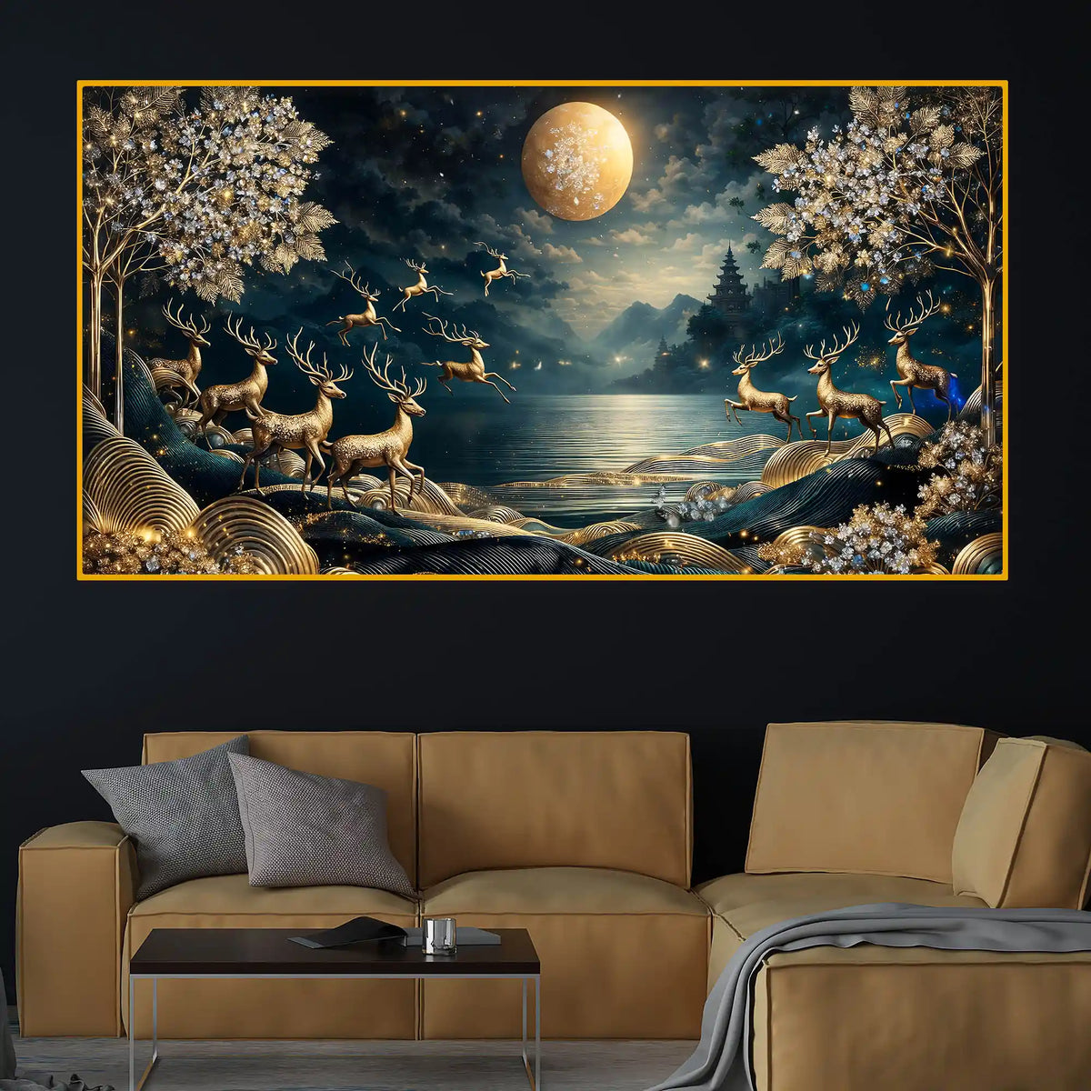 Artistic Nature Deer Crystal Glass Painting Office & Home Décor