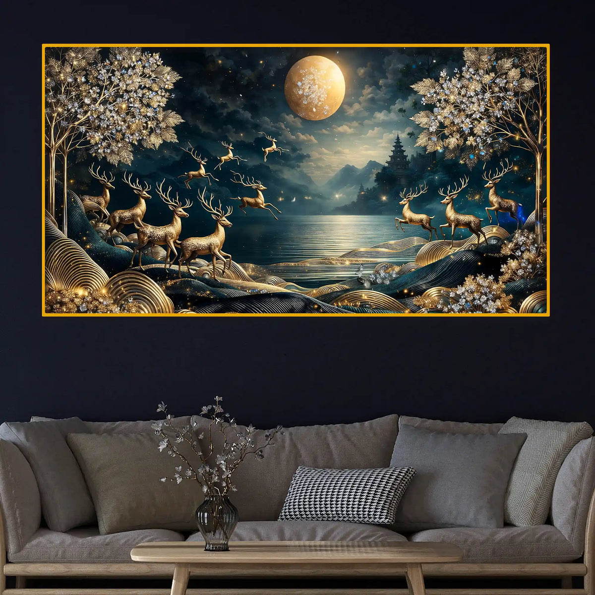 Artistic Nature Deer Crystal Glass Painting Office & Home Décor