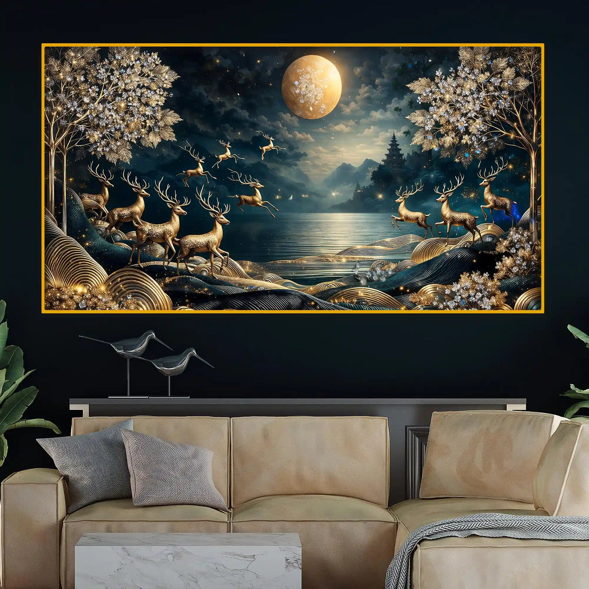 Artistic Nature Deer Crystal Glass Painting Office & Home Décor
