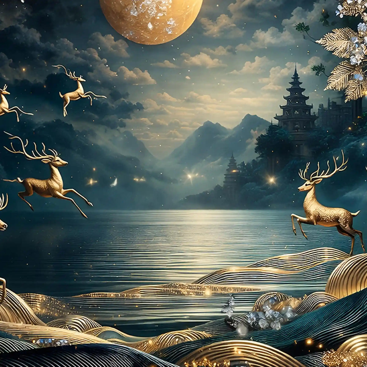 Artistic Nature Deer Crystal Glass Painting Office & Home Décor