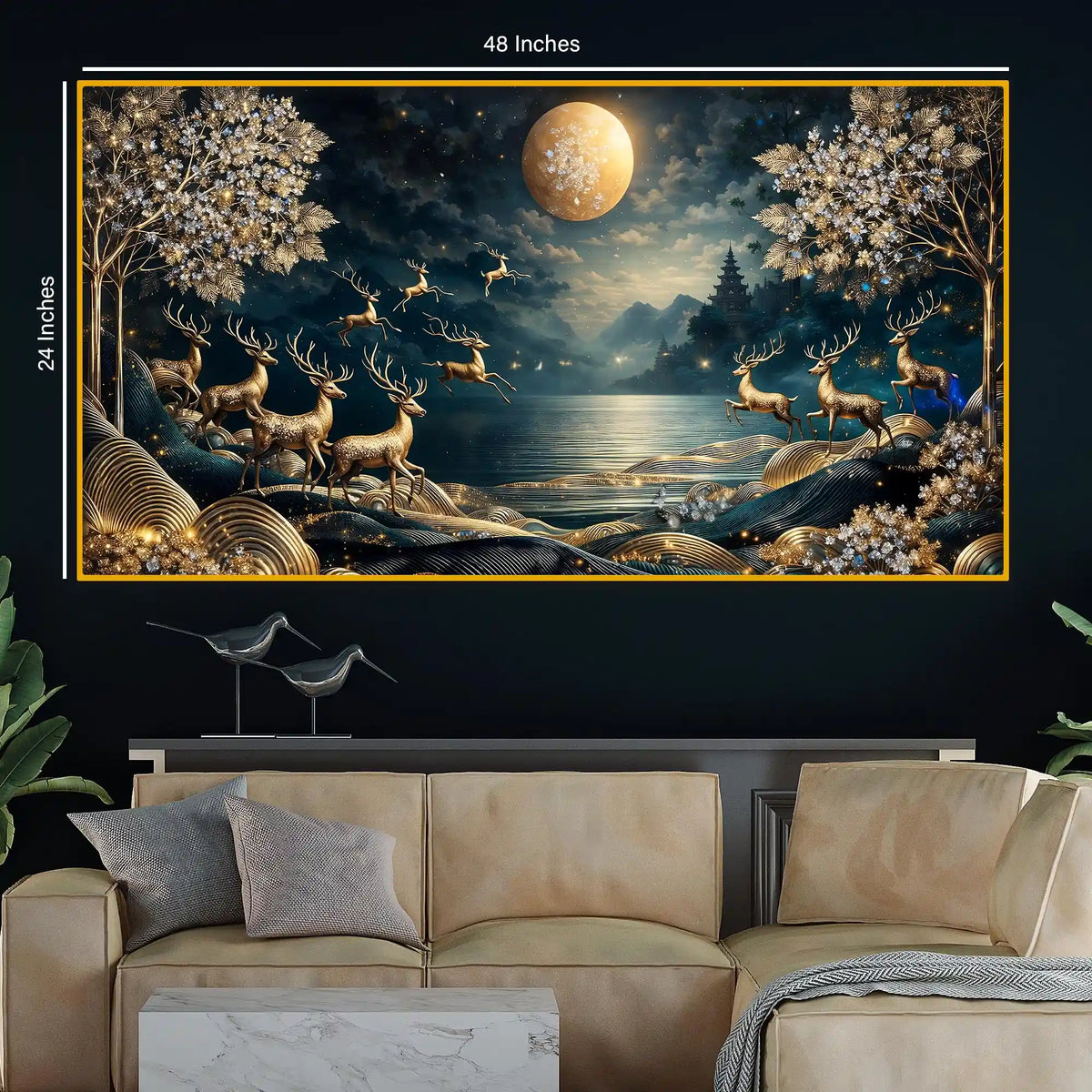Artistic Nature Deer Crystal Glass Painting Office & Home Décor