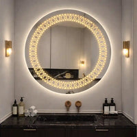 Artistic Pattern Design Art LED Rounded Shape Bathroom Wall Mirror