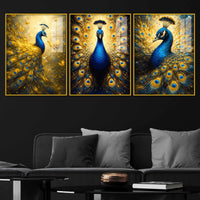 Artistic Peacock Floating Acrylic Wall Painting Set of 3