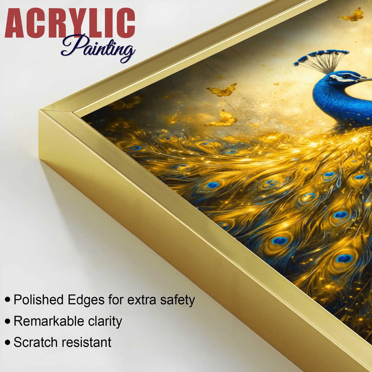 Artistic Peacock Floating Acrylic Wall Painting Set of 3