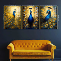 Artistic Peacock Floating Acrylic Wall Painting Set of 3