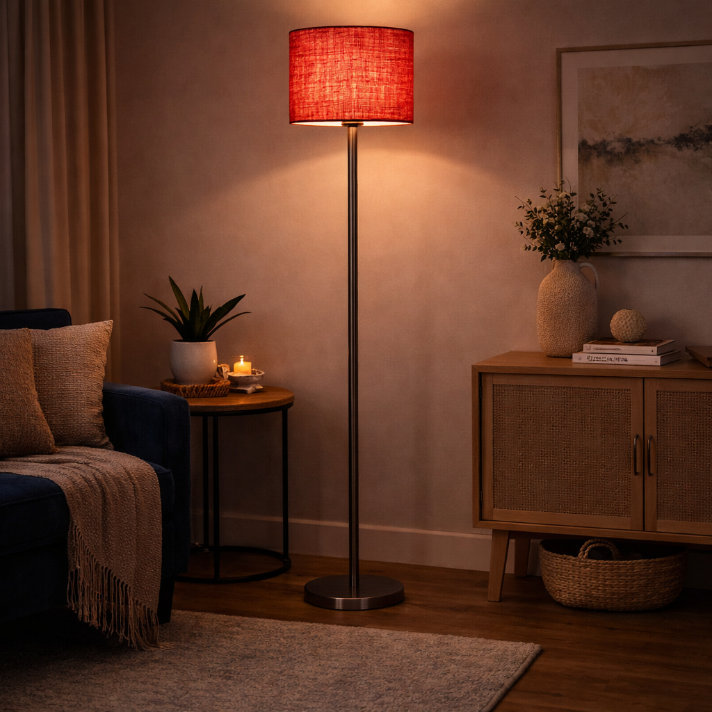 Artistic Pink Color Drum Shaped Designer Steel Floor Lamp