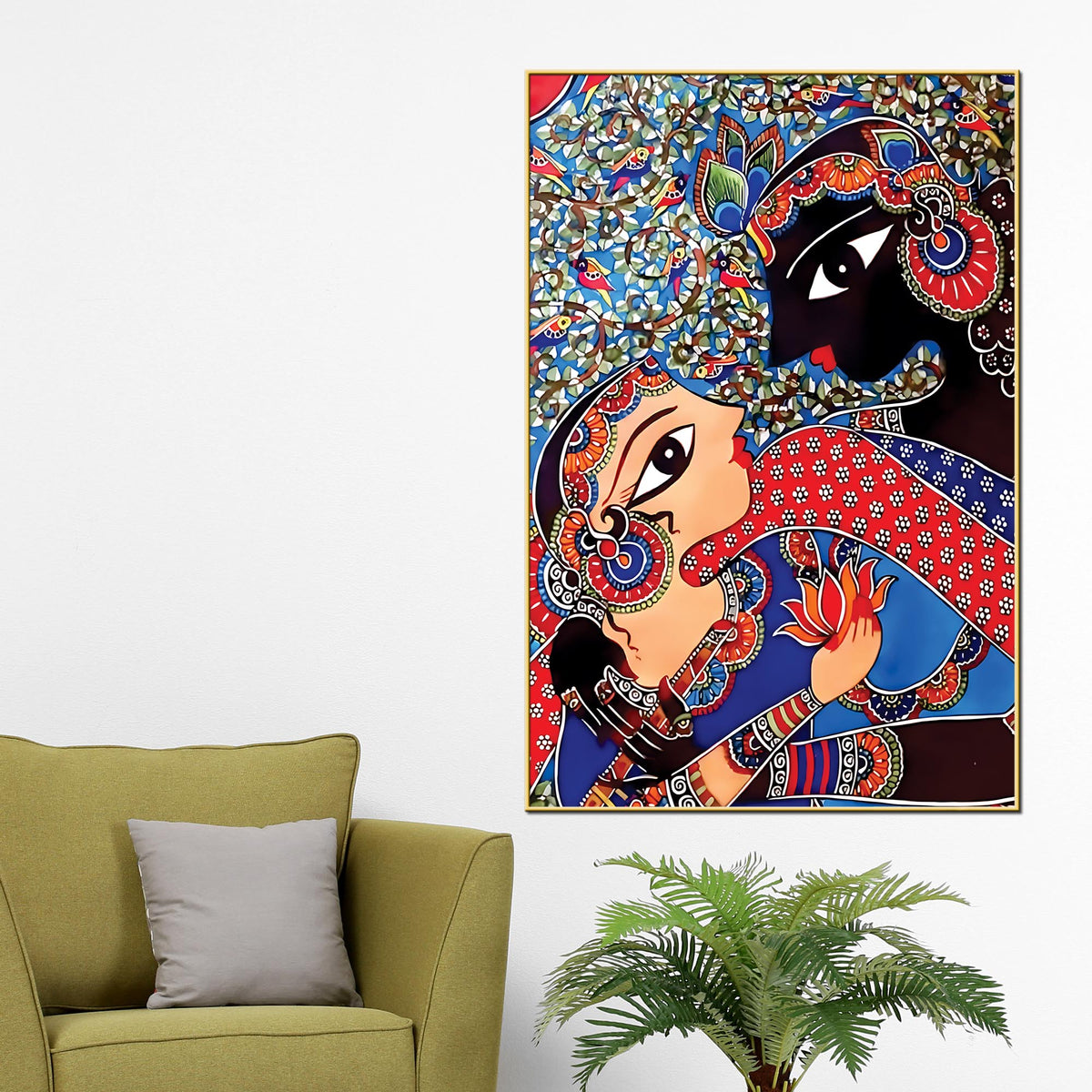 Artistic Radha Krishna Canvas Painting | Indian Style Spiritual Wall Art